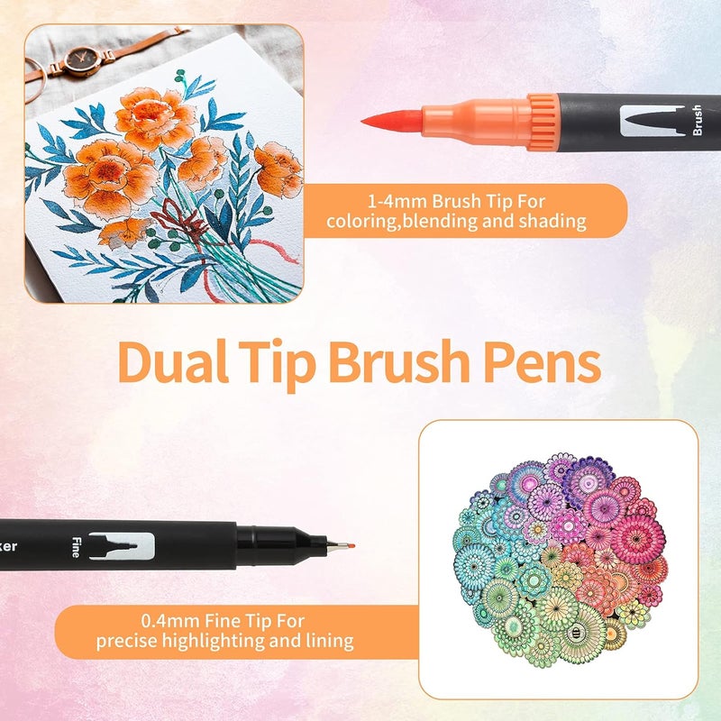 Peablce Art Markers Brush Pen, Markers for Adult Coloring Books No Bleeding,32 Colored Pens Fine Point Highlighter Pen & Brush for Adult Coloring Journaling Note Taking Planner - Image 3
